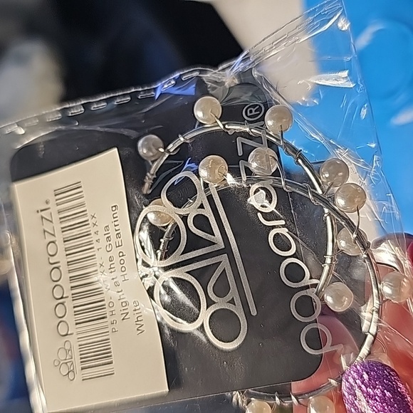 Night at the Gala White Hoop Earrings Post - Picture 3 of 3